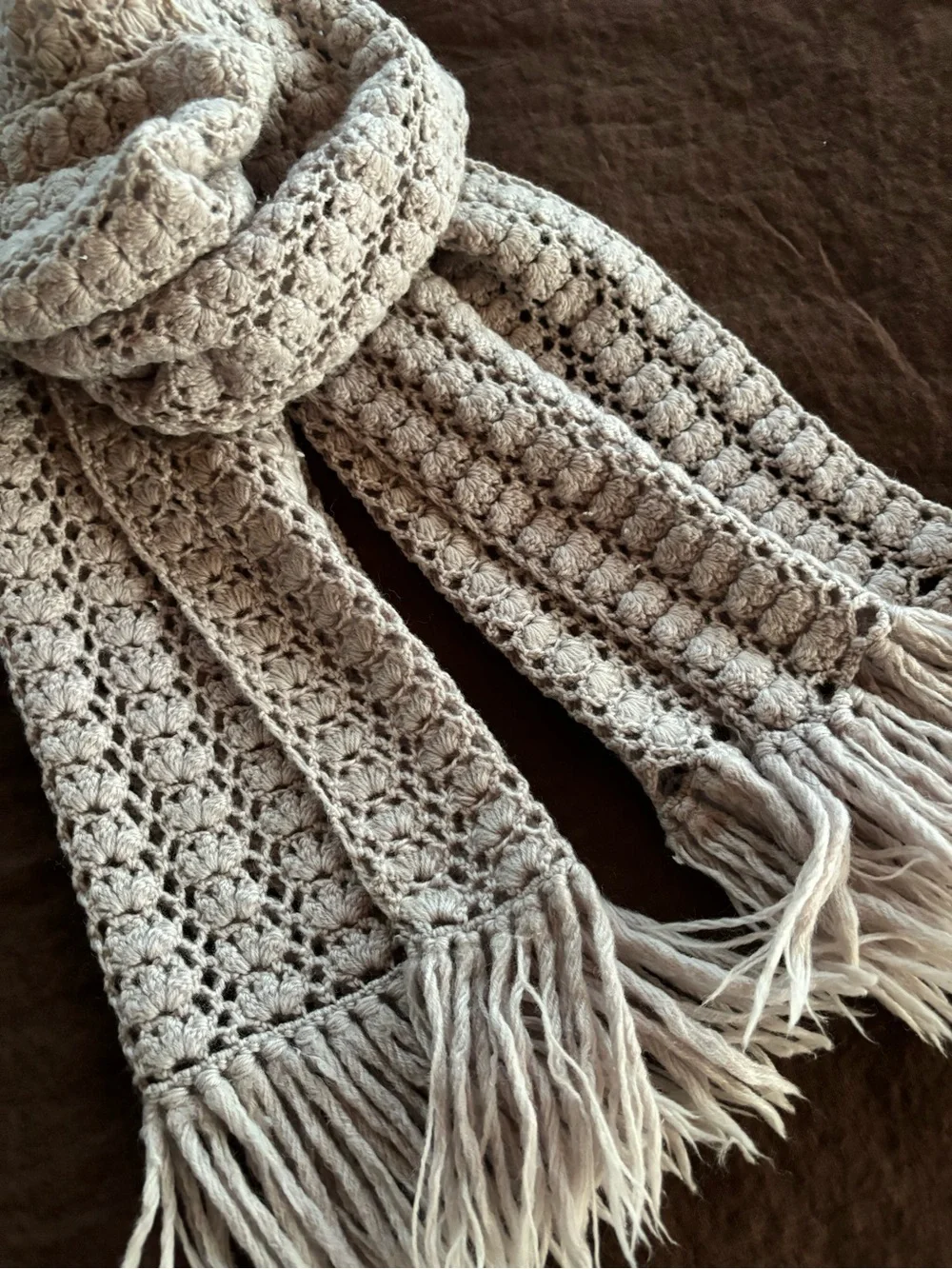 Vintage Hand Crocheted Wool Scarf